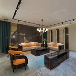 Beige Leather Sofa Set with Button Tufting Craftsmanship, Natural Wood Veneer & Orange Quilted Accents